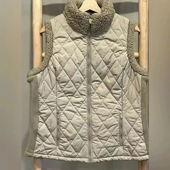 Calvin Klein quilted Vest Tan size large teddy collar tan - Picture 1 of 10